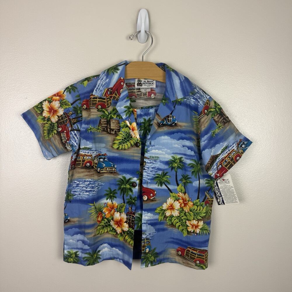 Blue Tropical Print Kids' Matching Set Shirt - 4t